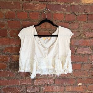 Urban Outfitters Cream Frayed Crop Top